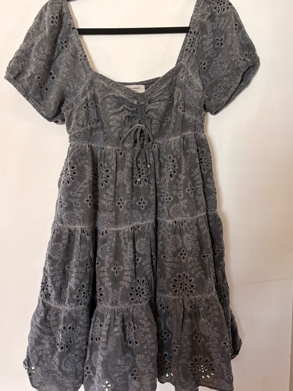Lucky Brand Washed Black Eyelet Mini Dress Small